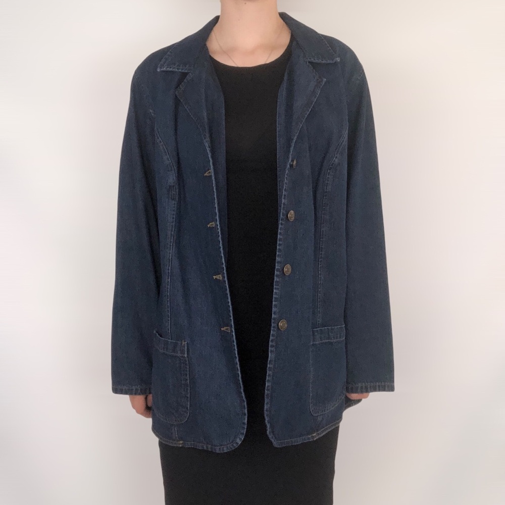 St.John’s Bay Denim Jean Blazer Dark Wash - Picture 2 of 8